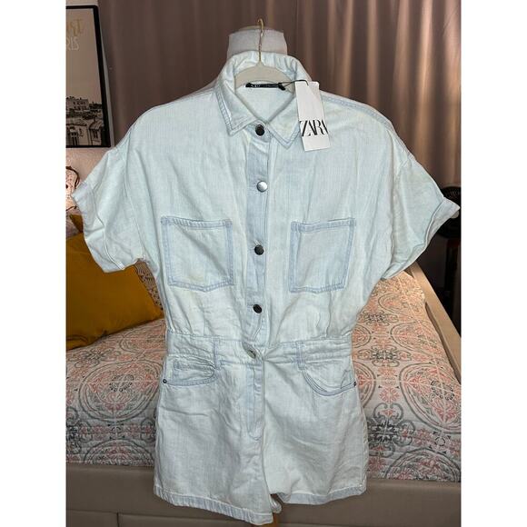 Nwt- Zara-Denim Romper-medium - Picture 4 of 8